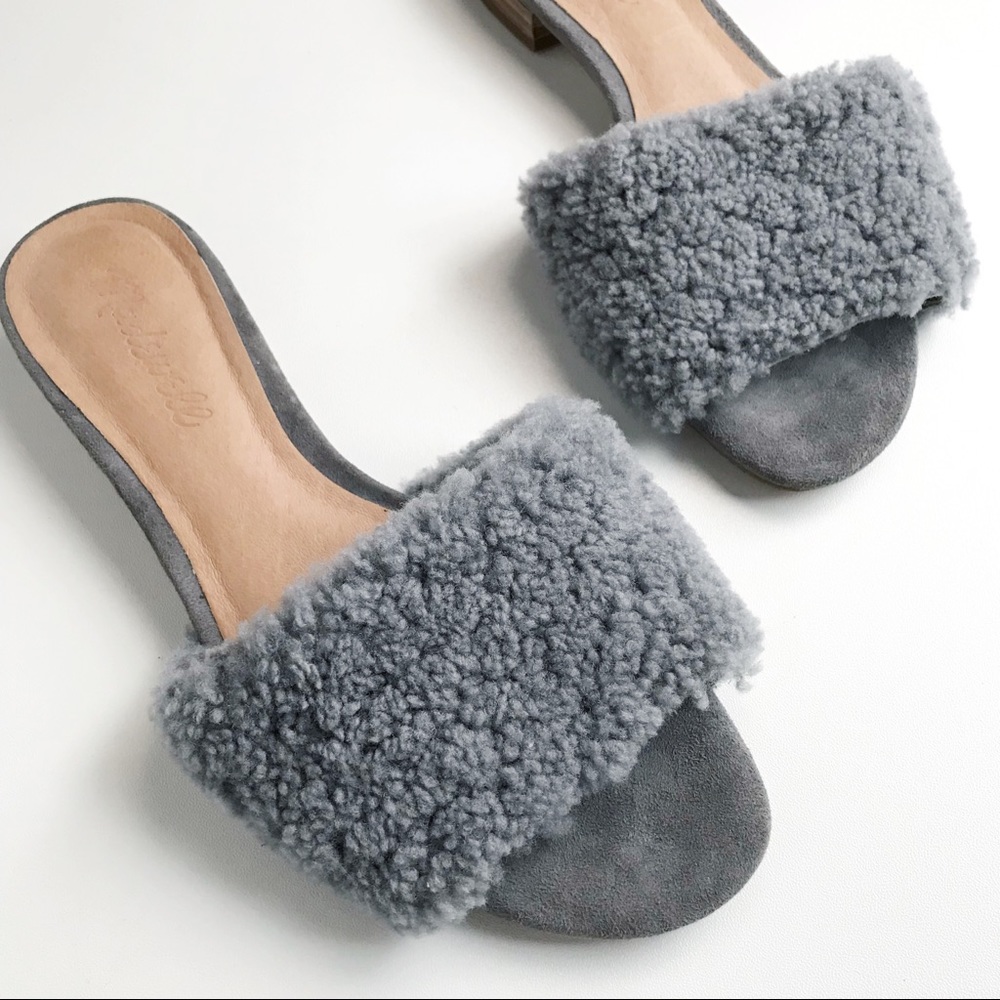 Madewell Gray Fuzzy Slide Sandals